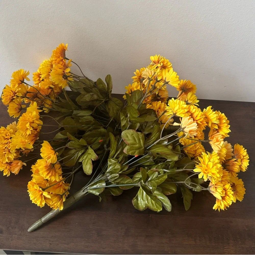 Hobby Lobby Yellow Mini Mum Bush Vibrant Yellow Artificial Flower set of 2